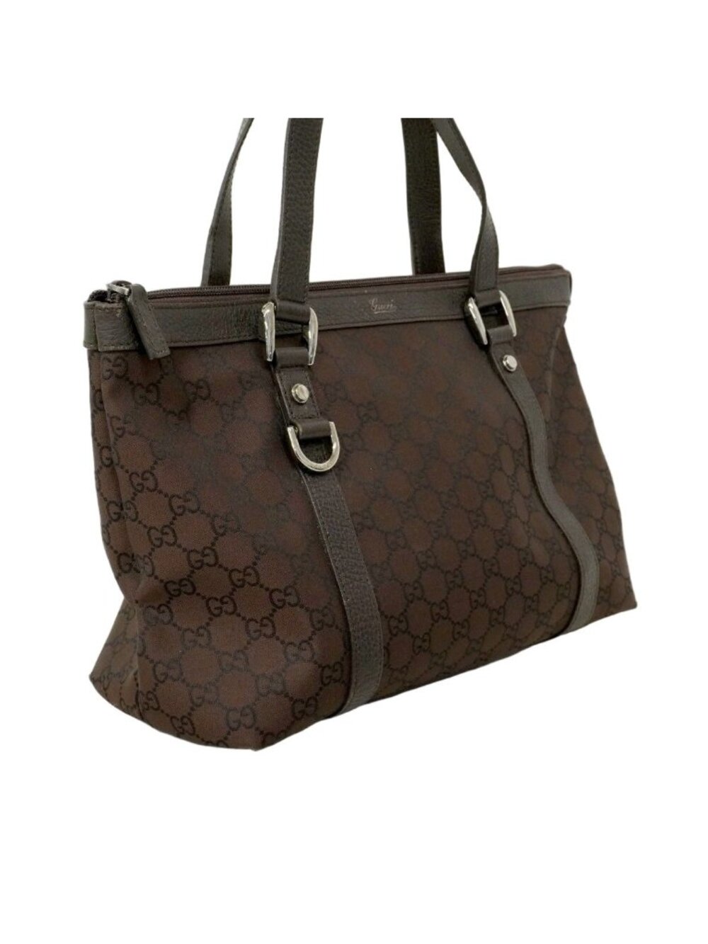 Gucci Tote GG Nylon Brown Silver - Picture 2 of 10